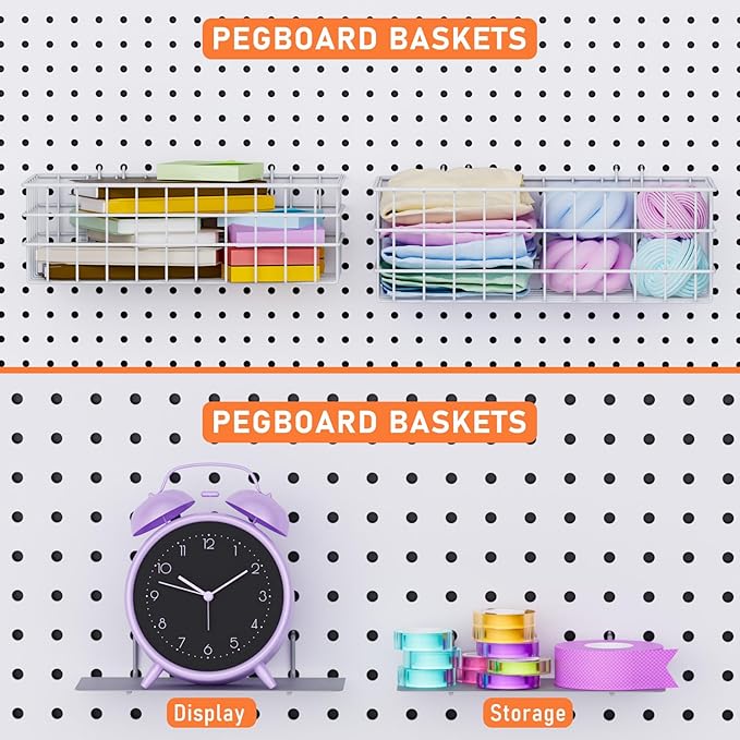 INCLY 30PCS Peg Board Organizer Accessories Kit, Pegboard Hooks Assortment with Bins, Cups, Wire Baskets and Paper Towel Holder for 1/8“ and 1/4” Pegboard Garage Workbench Craft Room Organizing Tools