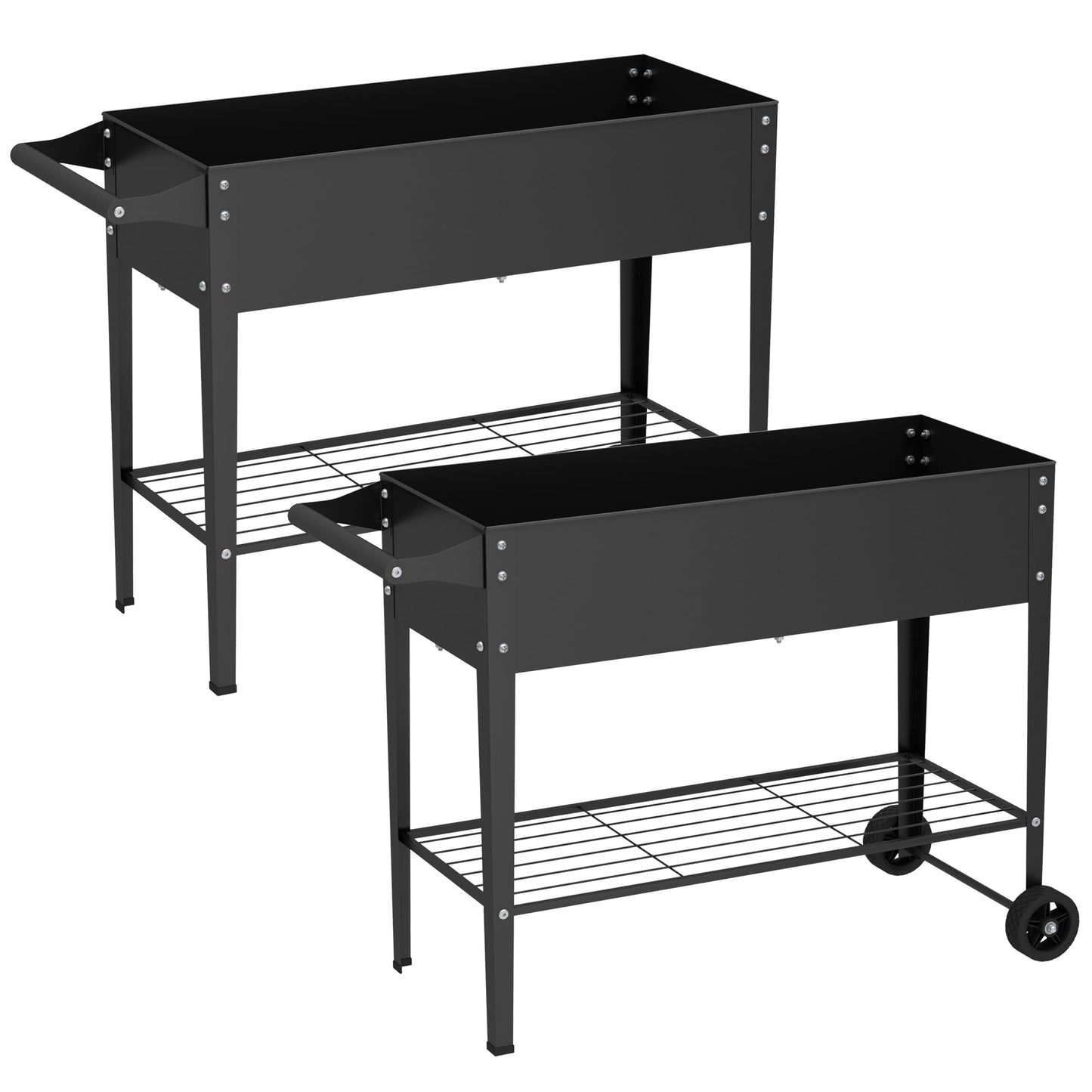 Chuangshuo Guard Elevate 2Pcs 32" Tall Raised Garden Bed with Wheel,Planter Box for Backyard,Outdoor Garden, Patio, Balcony, 400lb Capacity,Black