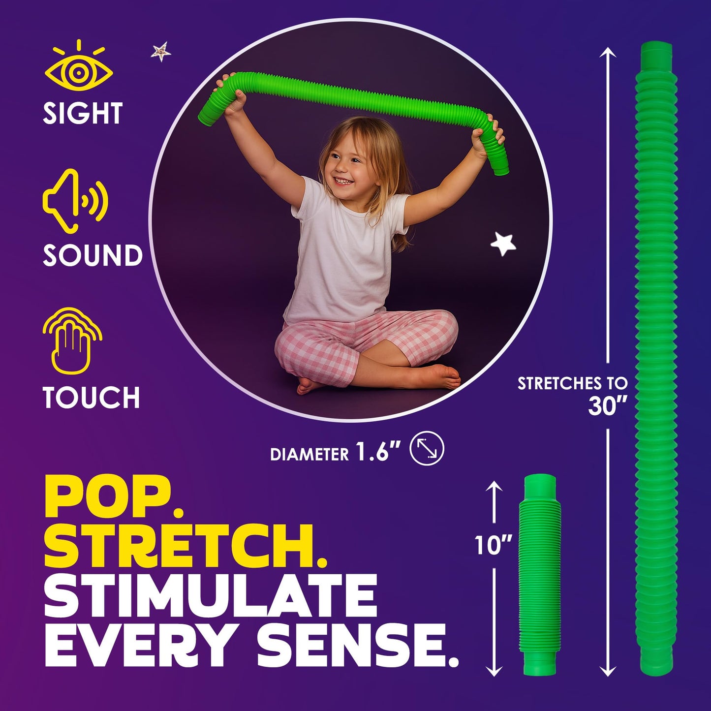 Nutty Toys Jumbo Pop Tubes - 8-Pack XL Sensory Toys - Creative STEM Learning for Kids - Connect & Pop! Top ADHD Autism Fidget 2026, Best Boy & Girl Easter Essentials & Easter Basket Stuffers Gift Idea