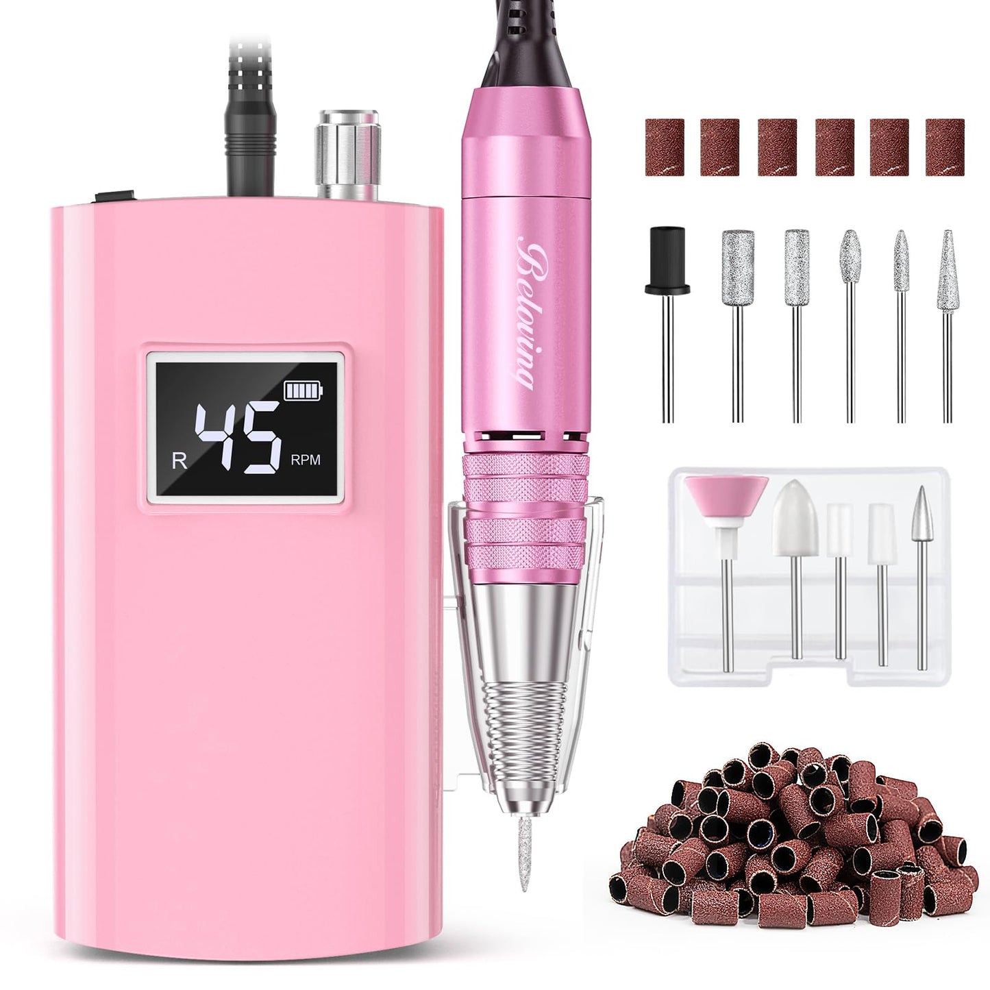 Beloving Portable Nail Drill Professional, 45000RPM Rechargeable Nail Drill Electric File Machine for Acrylic Gel Polish Remover
