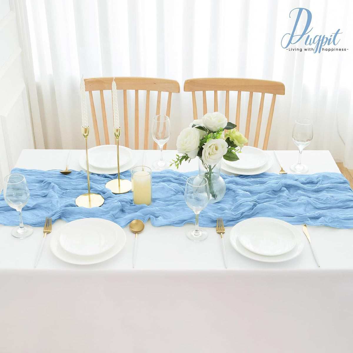 8Pack Light Blue Table Runner 10FT Cheesecloth Table Runner 35x120Inch Long Boho Cheese Cloth Table Runners Rustic Gauze Table Runners for Party Wedding Bridal Shower Baby Shower Decorations