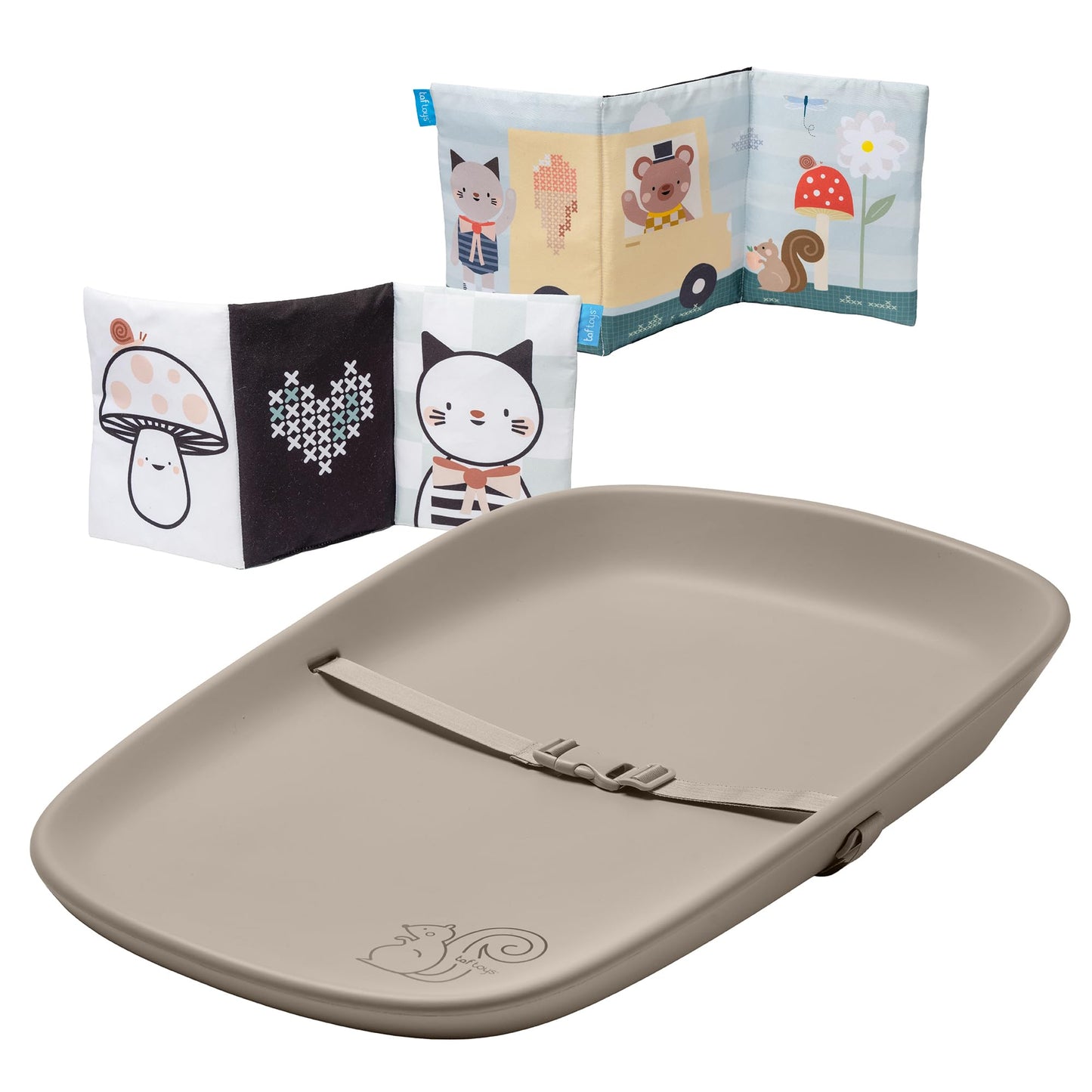 Taf Toys Baby Changing Pad & Crinkle Book - Interactive, Waterproof, Wipeable Changing Table Pad - Diaper Changing Pad for Dresser with Removable Safety Strap, Easy to Clean & Non-Slip Waterproof