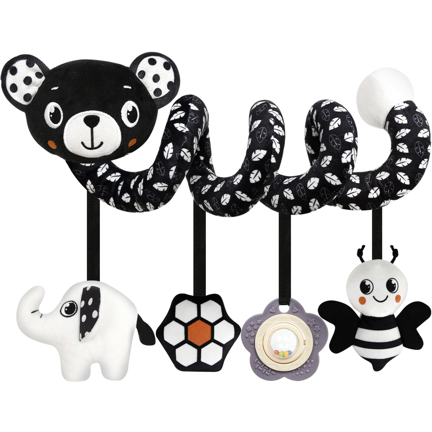 GKDOMS Baby Carseat Toy Black & White Rattle Spiral Hanging Activity Stroller Toy for Newborns Boys and Girls - Bear
