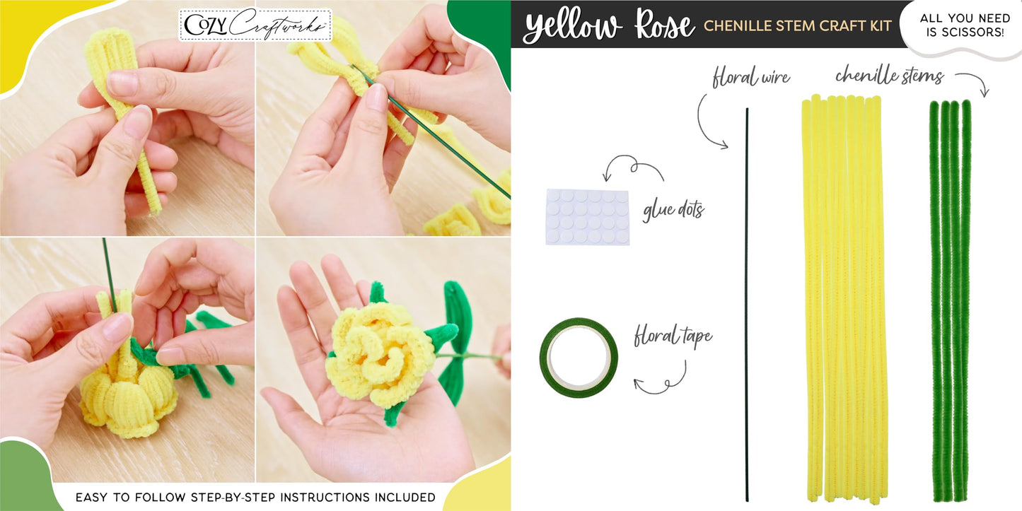 WeVeel Chenille Stem Flower Craft Kit for Adults – Create 6 Colorful Blooms (Lily, Rose, Calla Lily, Tulip, Gerbera & Daisy) – Relaxing DIY Arts & Crafts Kit with All Supplies