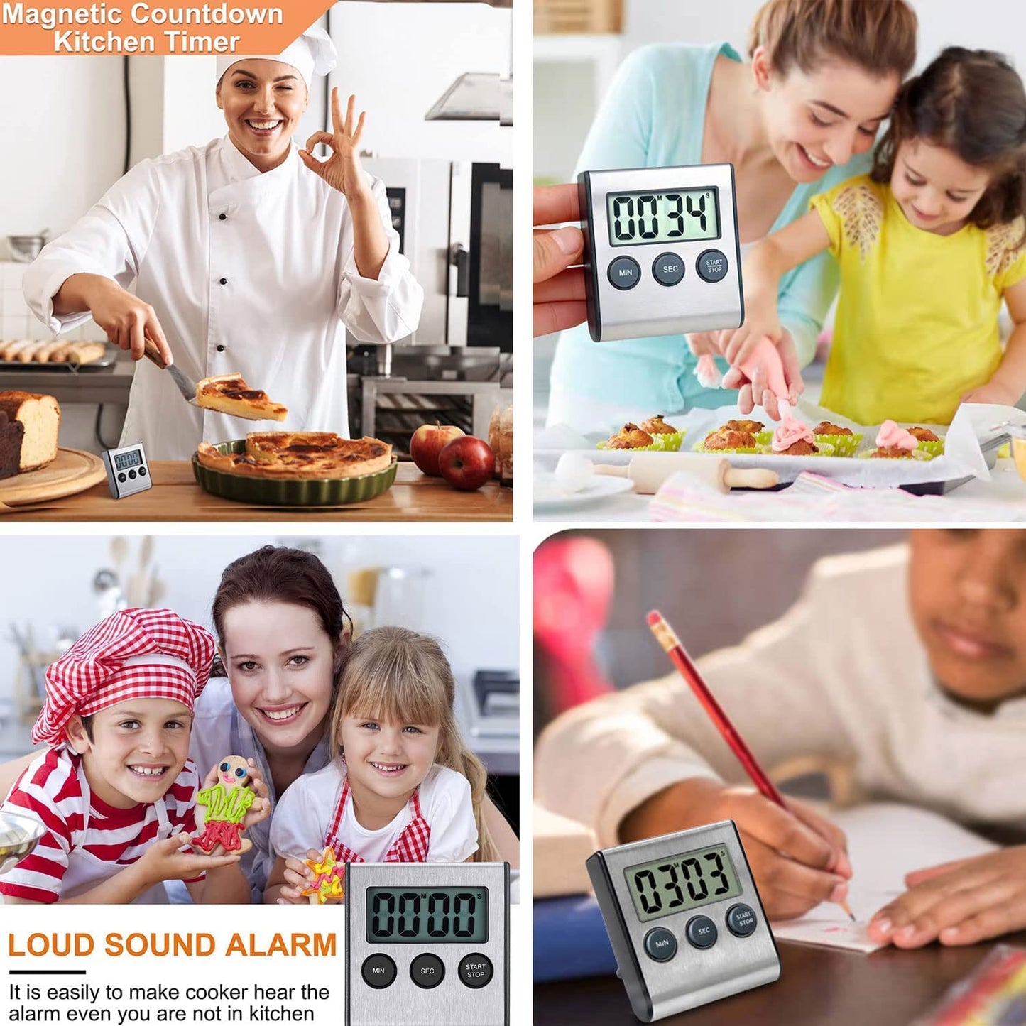 2 Pack Digital Magnetic Countdown Timer with Loud Alarm for Cooking, Baking, Sports Games