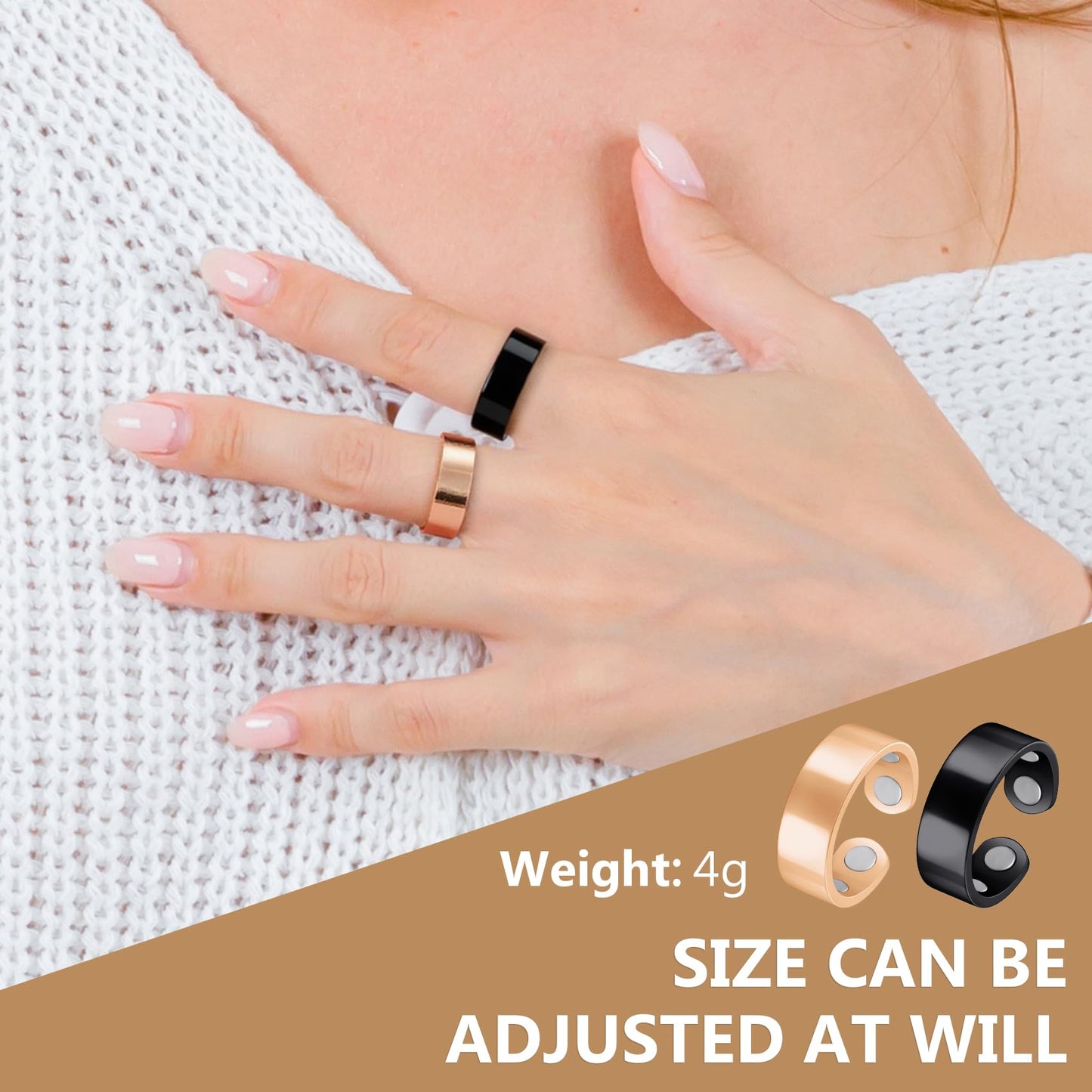 Feraco 2 PCS Magnetic Therapy Rings for Women,Stainless Steel Thumb Ring with Magnets,Black & Rose Gold