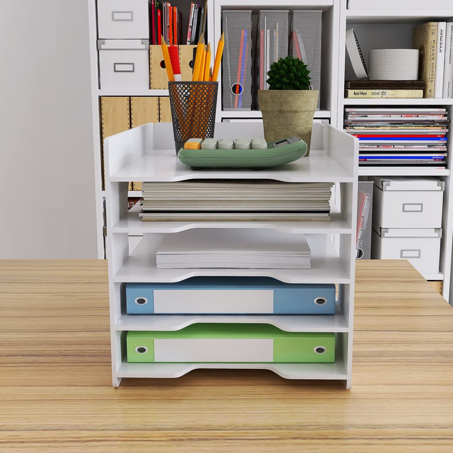 Natwind 5-Tier 10”x12” Scrapbook Desk Organizer,Paper Organizer,File Organizer,Letter tray,Paper Sorter,White File Holder for Home Office, School Classroom