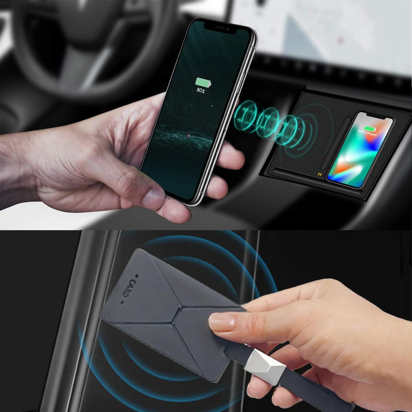VXDAS Wireless Charger, Dual 10W QI Wireless Phone Charging Pad M3 Car Center Console for Tesla Model 3 Accessories Panel with 7pcs Custom Cup Mat Center Console Liner mat-Upgrade
