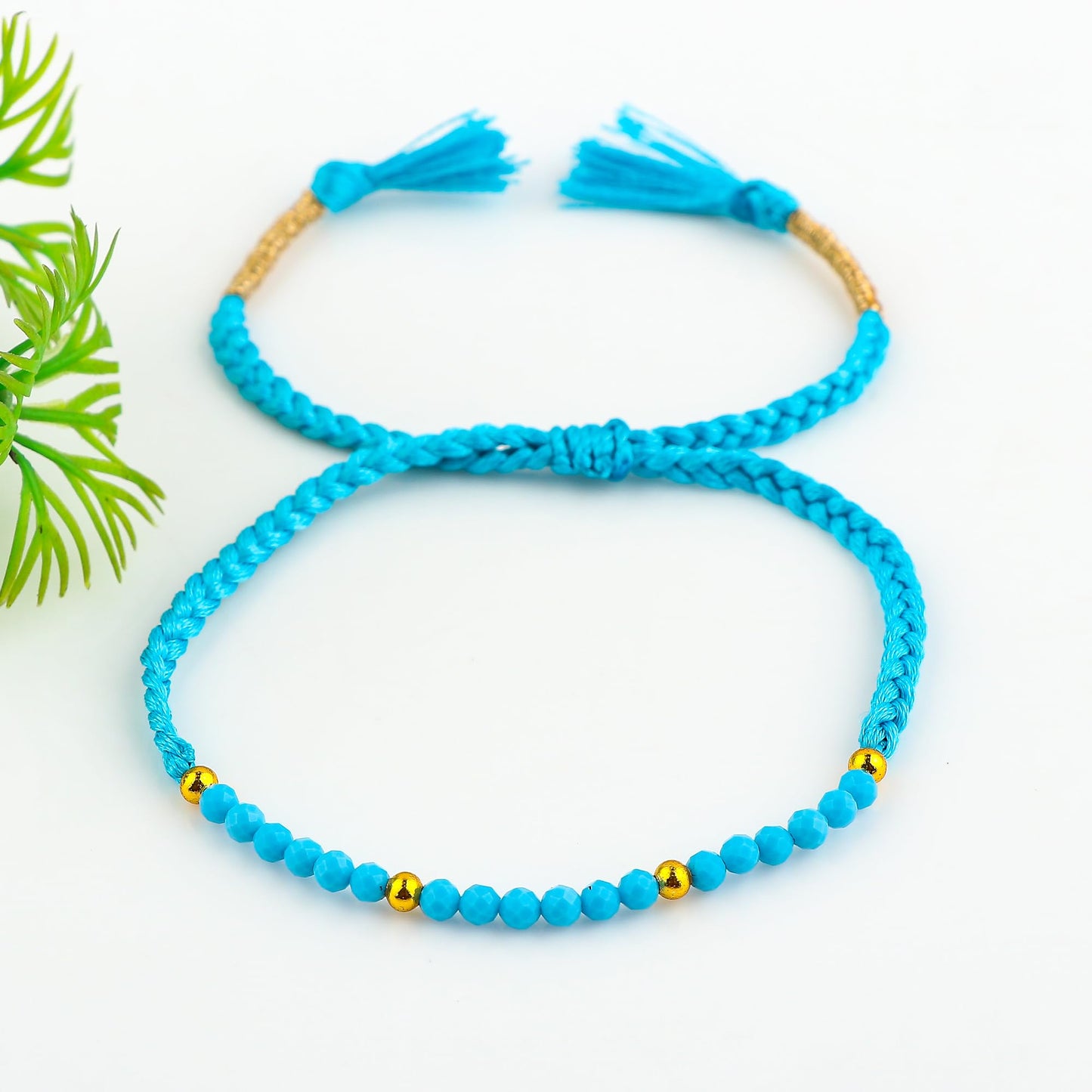 GEMSYMPHONY Turquoise Gemstone Beads Braided Bracelet – 3.5mm Natural Stone Beads, Handmade Adjustable Braided Rope Bracelet, Healing Crystal Jewelry for Men & Women, Unisex Boho Gift (Turquoise)