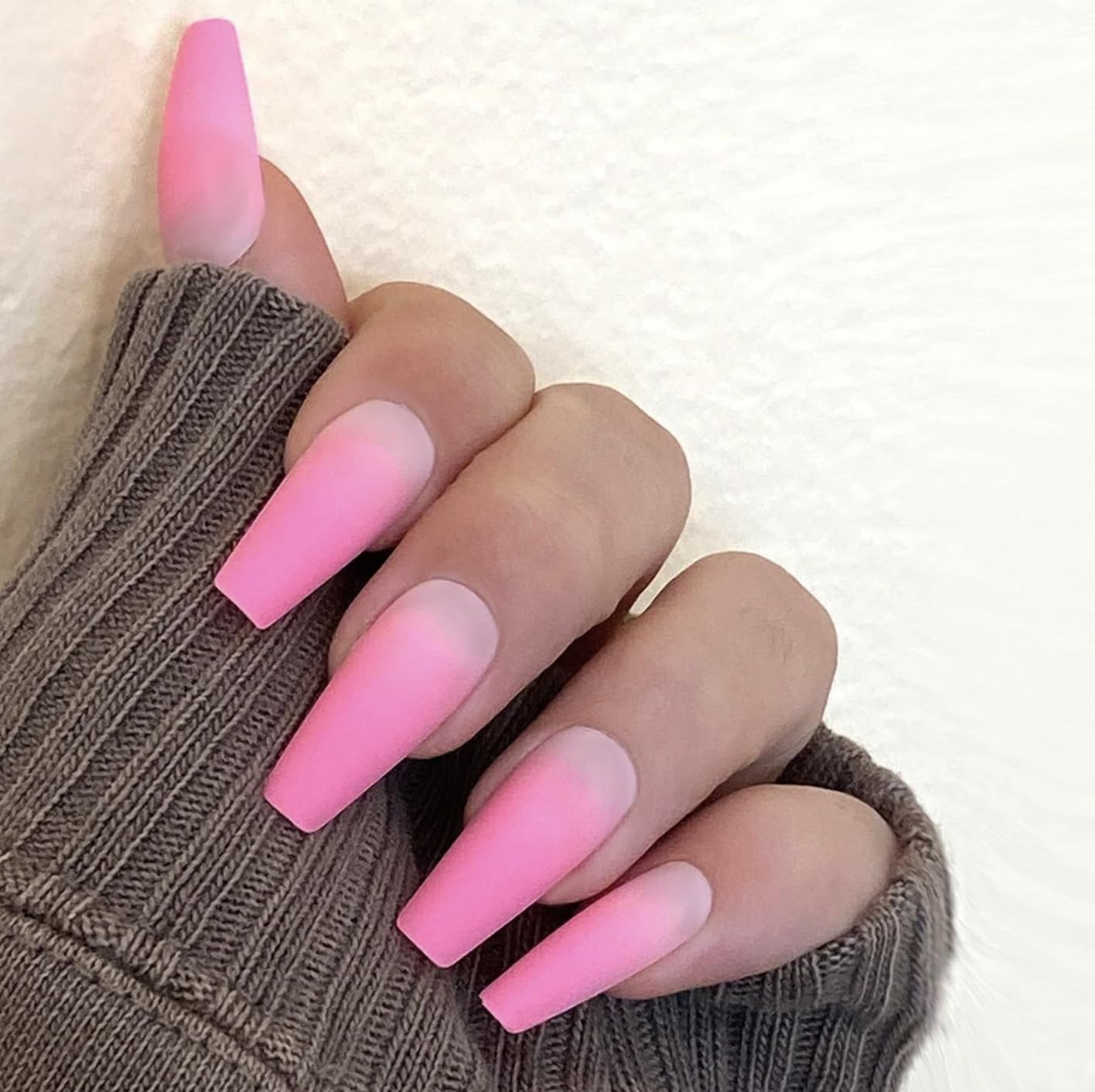 HOTTIE PINK OMBRÉ Press-On Nails by Lavaa Beauty | Long Coffin | Pink Ombré Matte Finish