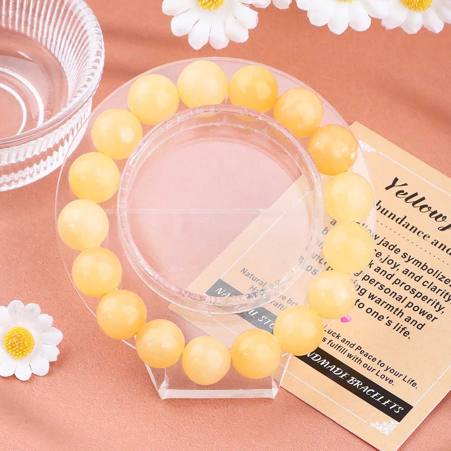 AD Beads Handmade Gemstone Stretch Elastic Bracelet Crystal Healing Reiki Nature's Beauty and Spiritual Essence Unisex (12mm, Yellow Jade (abundance and joy))