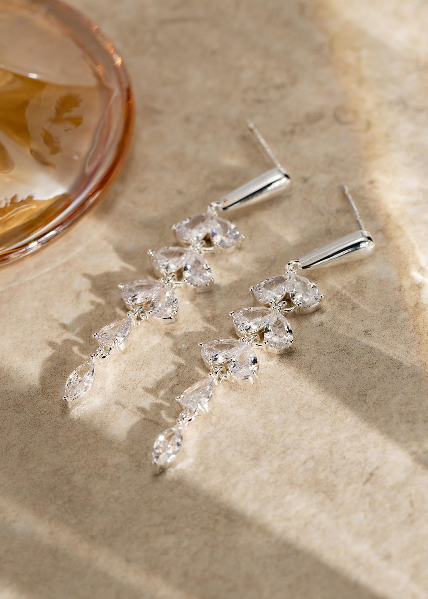 PRTGL Dangle Earrings for Women - 14K White Gold Plated Silver Cubic Zirconia CZ Dangle Wedding Earrings for Women Bridal Bridesmaid