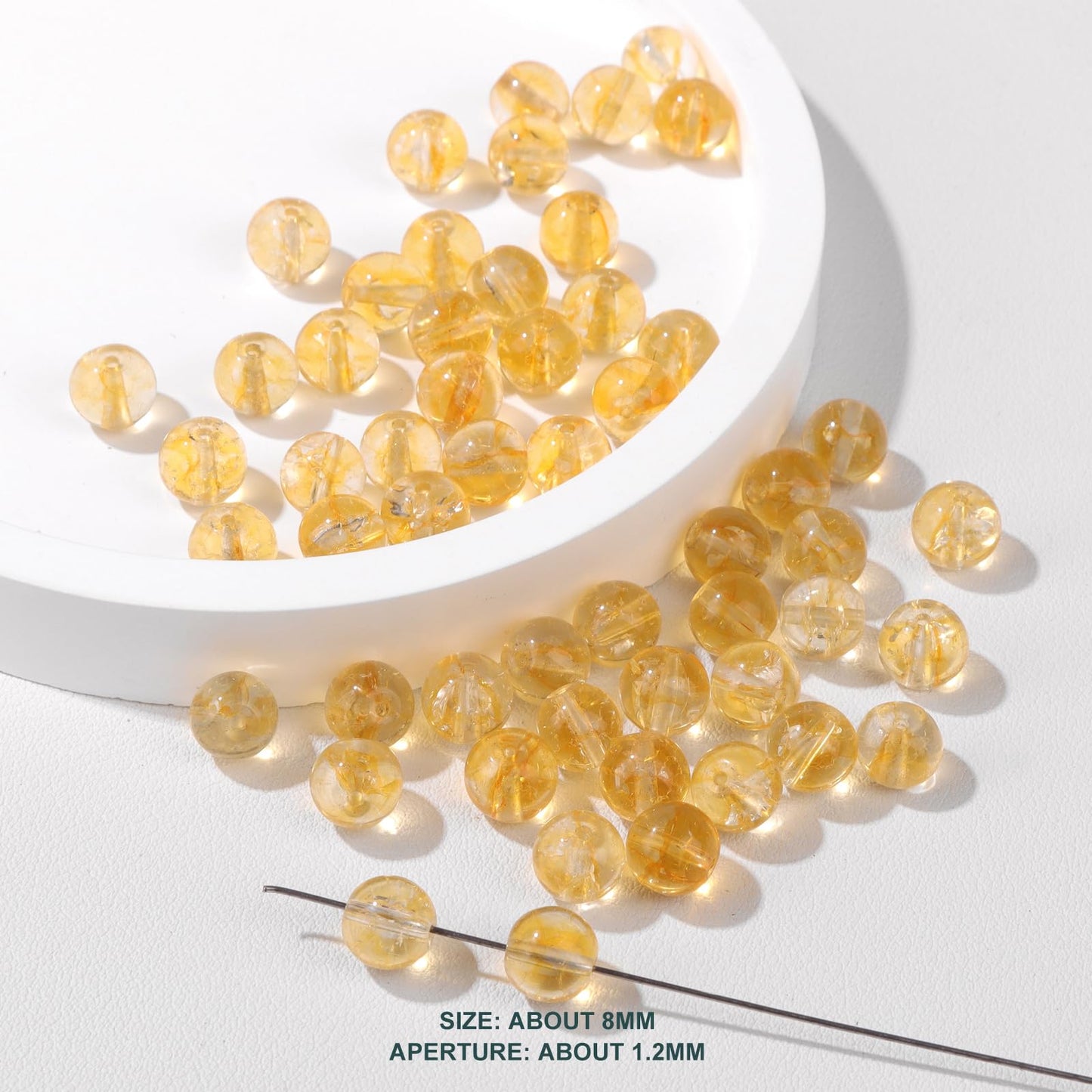 Risyfjew 100PCS 8mm Natural Citrine Beads Gemstone Round Loose Beads for Jewelry Making Chakra Crystal Stone Beads for Bracelets Necklace Earrings Making Supplies (100pcs/Strand)