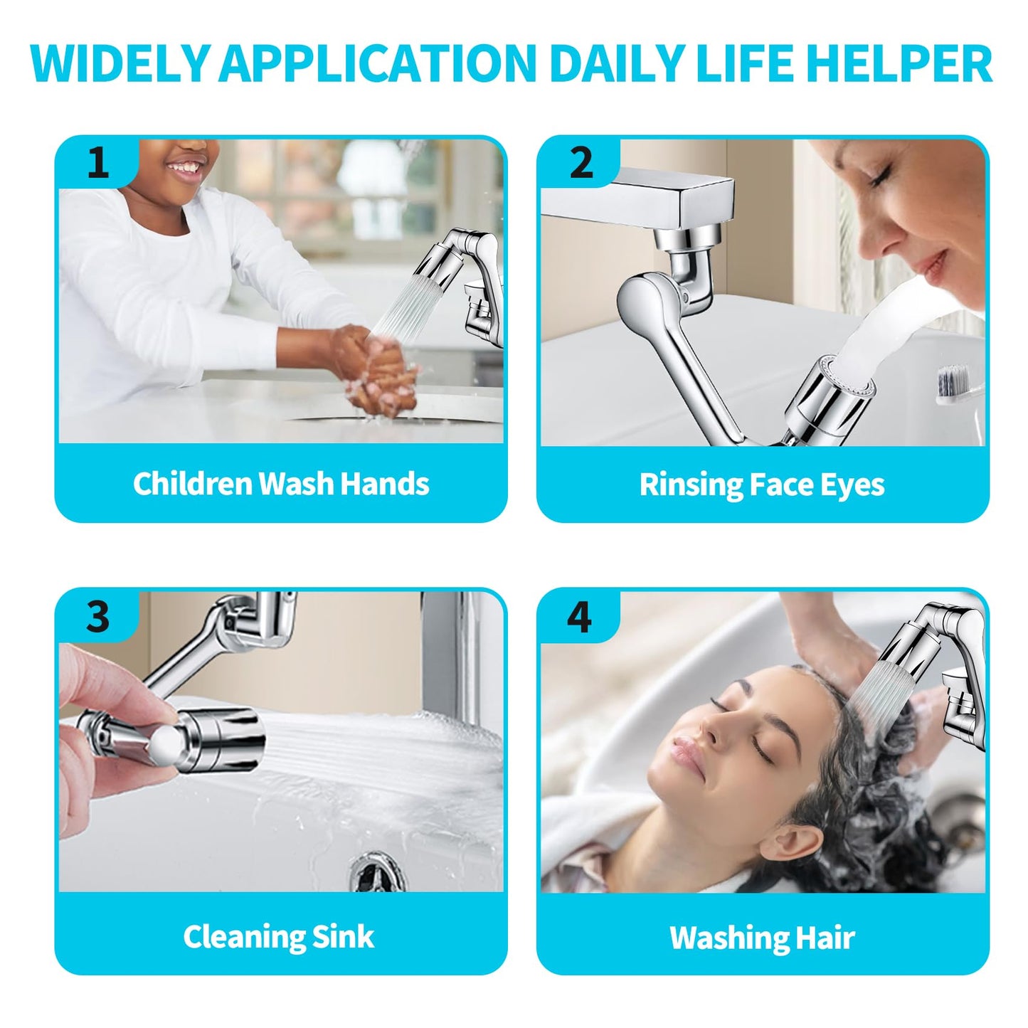 1440° Swivel Faucet Extender Sink Aerator 2 Mode Splash Water Filter Extension Kitchen Bathroom 360° Rotatable Spray Attachment Multifunctional Universal Robotic Arm Wash Hand Hair