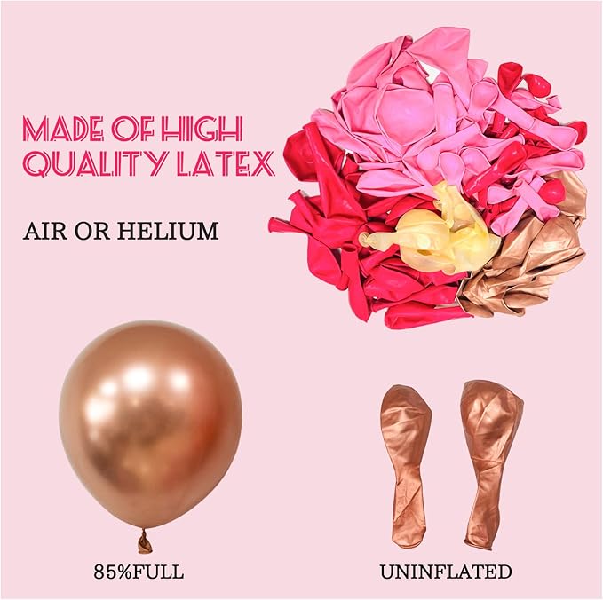 Hot Pink & Rose Gold Balloon Garland Arch Kit, 145 Pcs – Confetti & Metallic Latex Balloons for Girls Birthday, Bridal Shower & Princess Party