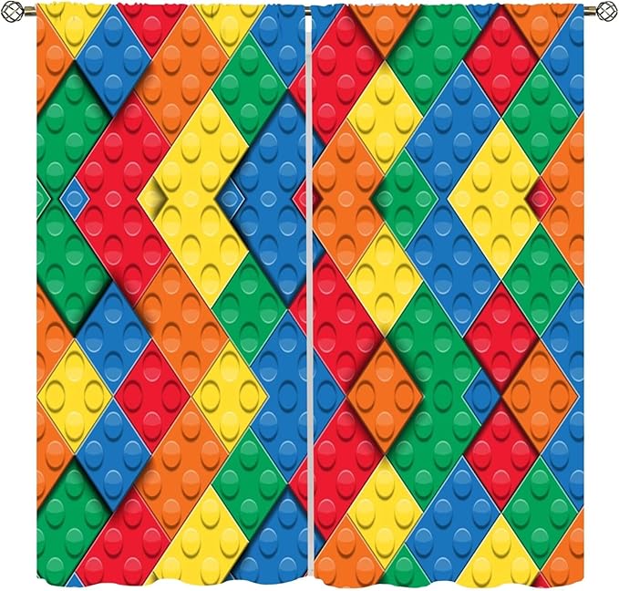 Kids Building Blocks Toy Curtains Boy Girl Room Printed Curtains Abstract Colorful Bricks Children's Nursery Blackout Curtains 42x54 Inches 2 Panels
