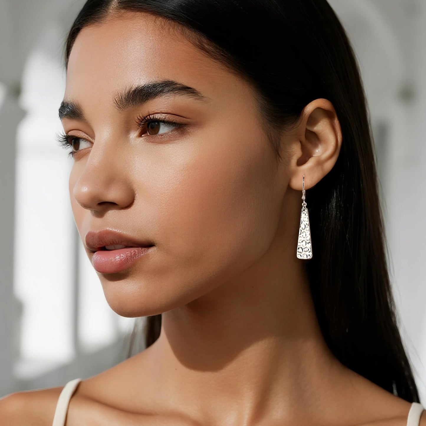Sterling Silver Leverback Earrings, ALEXCRAFT Long Bar Hammered Dangle Earrings for Women Trendy Hypoallergenic 925 Sterling Silver Lightweight Statement Boho Dangling Drop Leverback Teardrop Earring
