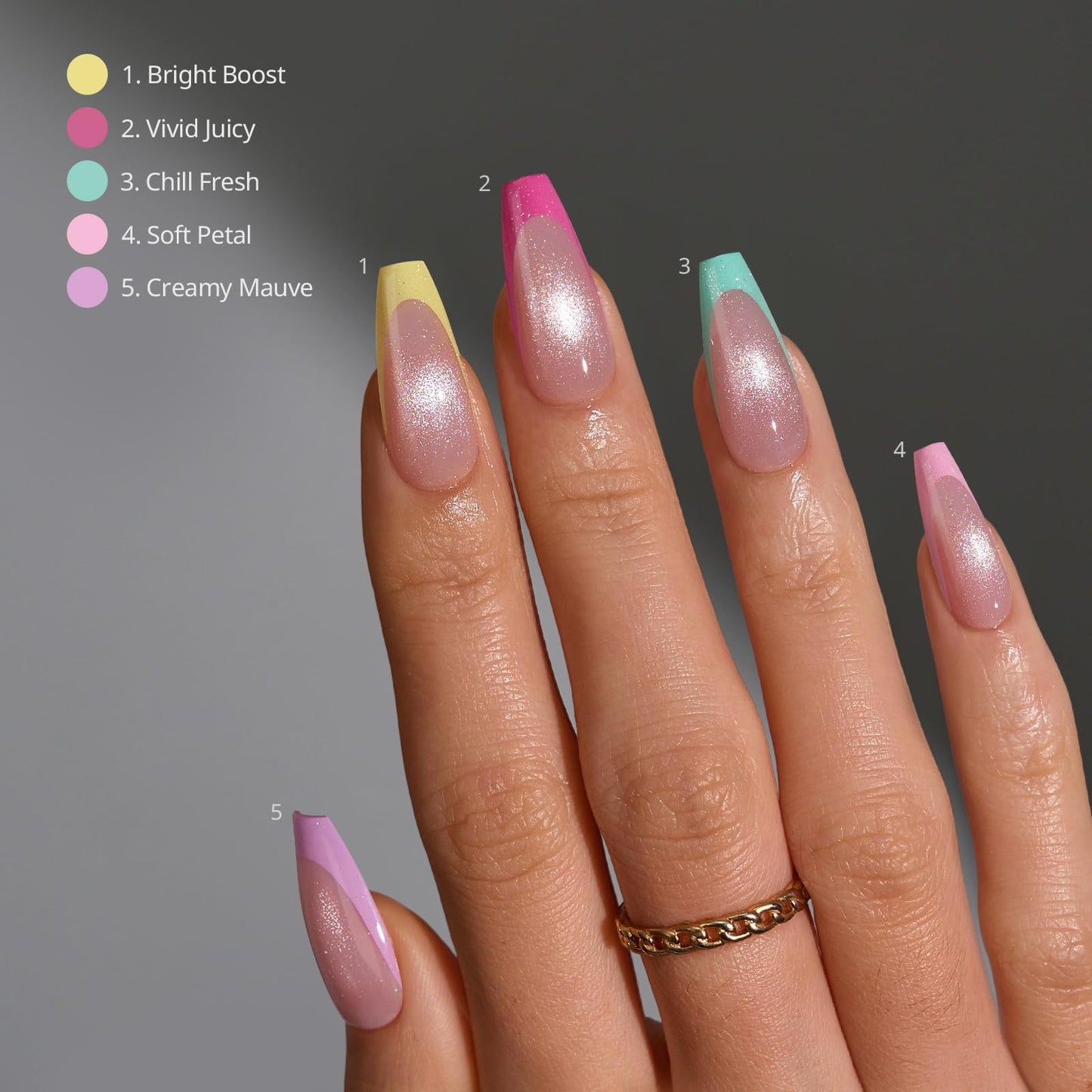 BTArtboxnails XCOATTIPS 5 Brighter Pastel French Tip Press on Nails - Medium Coffin, Cat Eye Base, 4-Week Wear, Easy-to-Apply, Soak Off, Salon Quality Value at Home, 16 Size - 160 Fake Nails