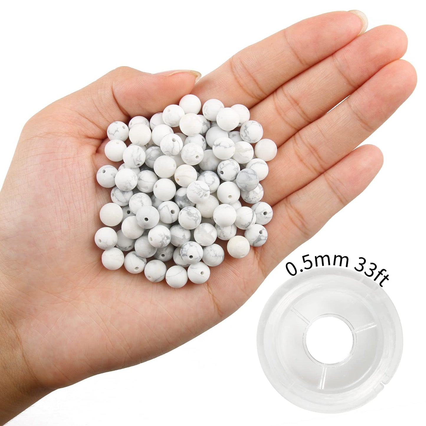 NITOPUPU 100Pcs 8mm Natural Matte Howlite Beads Round Loose Gemstone Stone Beads for Jewerly Making with Crystal Stretch Cord