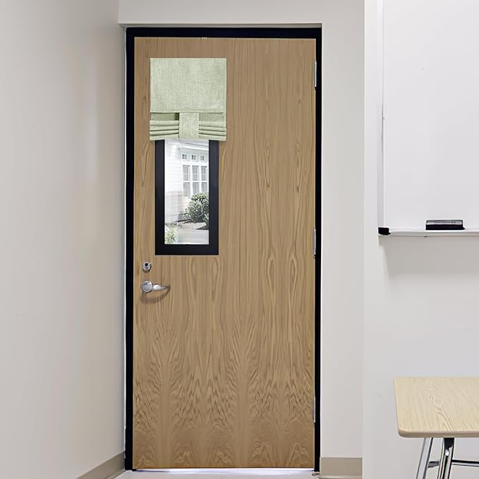 RYB HOME Classroom Door Window Cover, 100% Blackout Shades for Classroom Windows and Doors Cover Lockdown Shades Blocks Views, W 8 x L 36 inch, Light Sage, 1 Panel