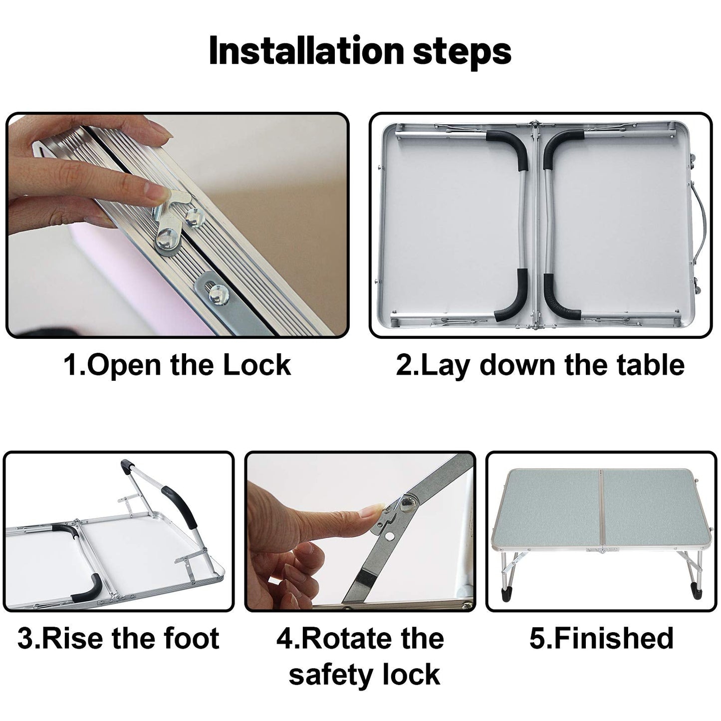 Jucaifu Foldable Laptop Table, Bed Desk, Breakfast Serving Bed Tray, Portable Mini Picnic Table & Ultra Lightweight, Folds in Half with Inner Storage Space (Silvery)