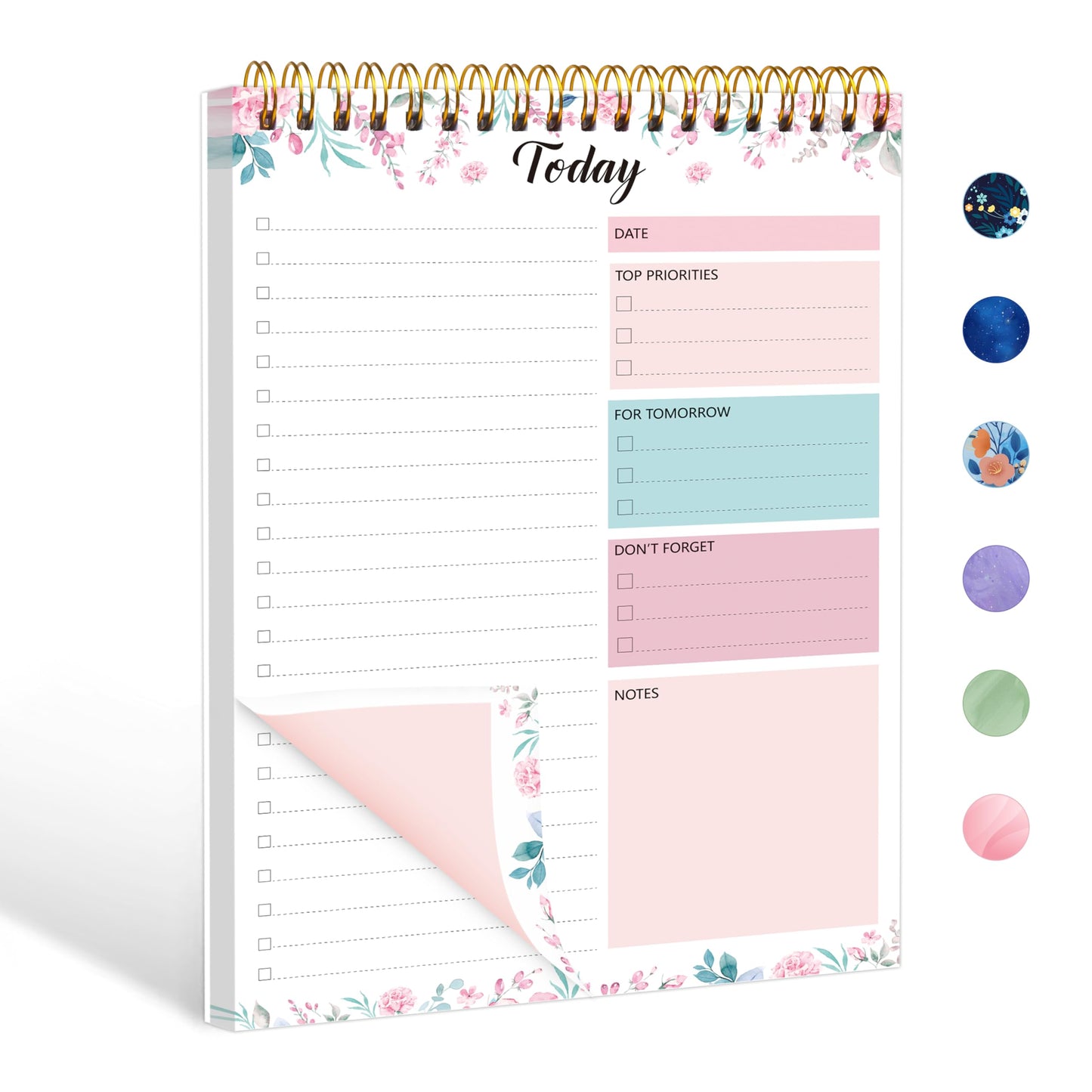 To Do List Notepad - Daily Planner Notepad 104 Pages Task Planner, 6.7" x 9.8" Double Sided Spiral Notebook with Checklist Productivity Planning Pad for Work Office Home-Pink