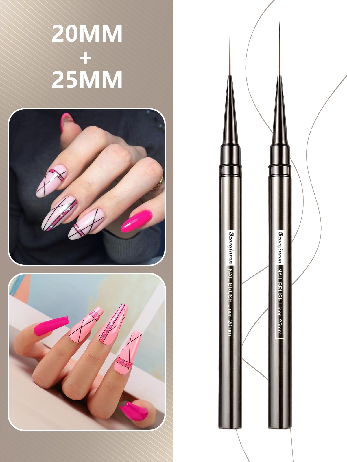 Nail Liner Brush, Fine Line Nail art Brushes 5/9/15/20/25mm Thin Line Nail Brushes Detail Drawing, Liner Brush for Nails Gel with PP Storage Box