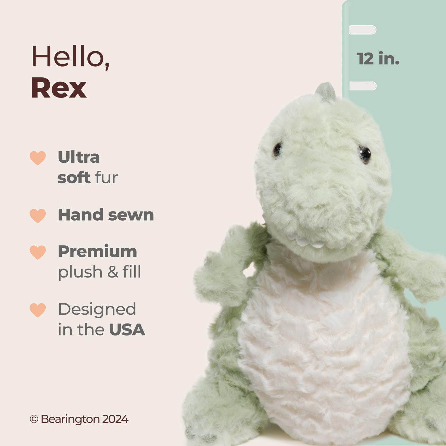 Bearington Dinosaur Stuffed Animal Dinosaur Plush T-Rex Green Dino Stuffy, Cute Plushies for Kids Boys & Girls