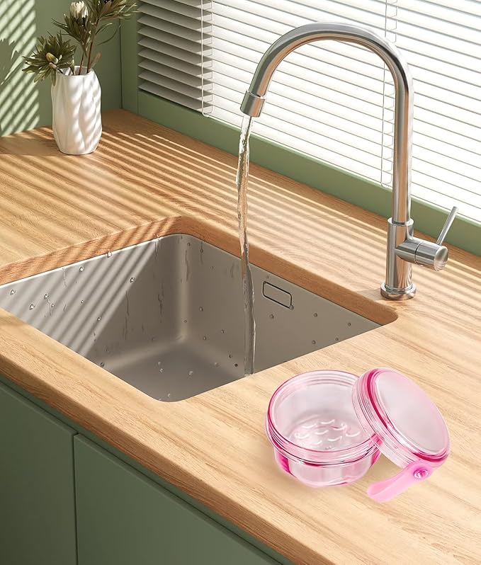 No Leak & Non-Slip Partial Denture Case Retainer Bath Box Cup, Denture Soaking Cup False Teeth Holder Box Case with Strainer Basket and Brush,Dishwasher safe - Transparent Pink