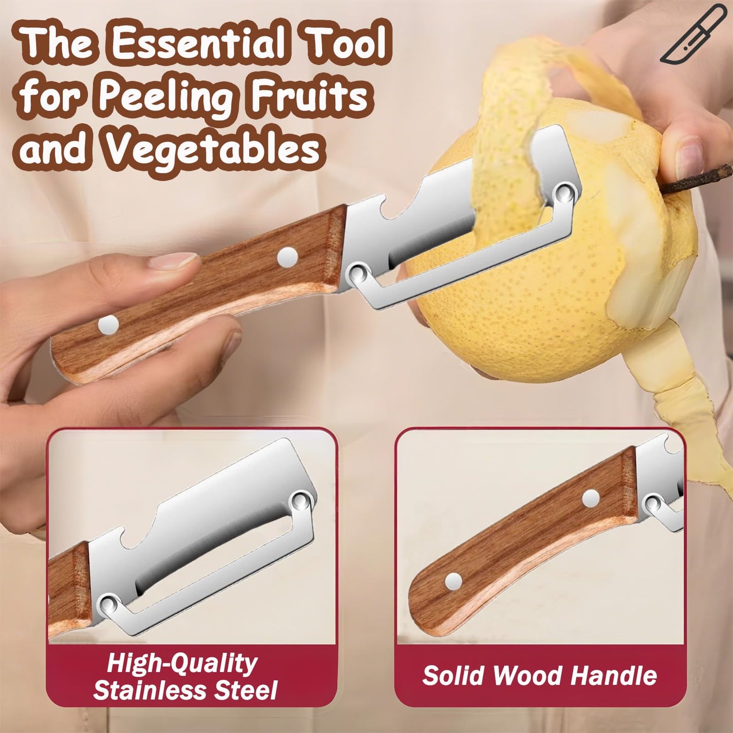 Premium Vegetable Peeler with Wooden Handle and Bottle Opener, Multi Functional Vegetable Peeler for Kitchen, Stainless Steel Blade Kitchen Tool for Vegetables or Fruits That Need to Be Peeled(2PCS)