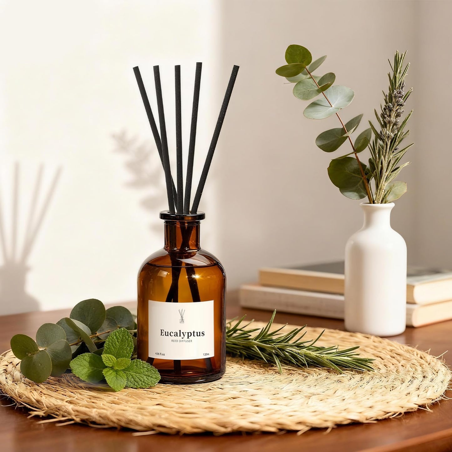 Reed Diffuser Set, 8.12 fl.oz Eucalyptus Scented Diffuser with Sticks, Up to 120 Days, Home Fragrance Reed Diffuser for Bathroom Shelf Decor & Room Freshener, 2 Pack