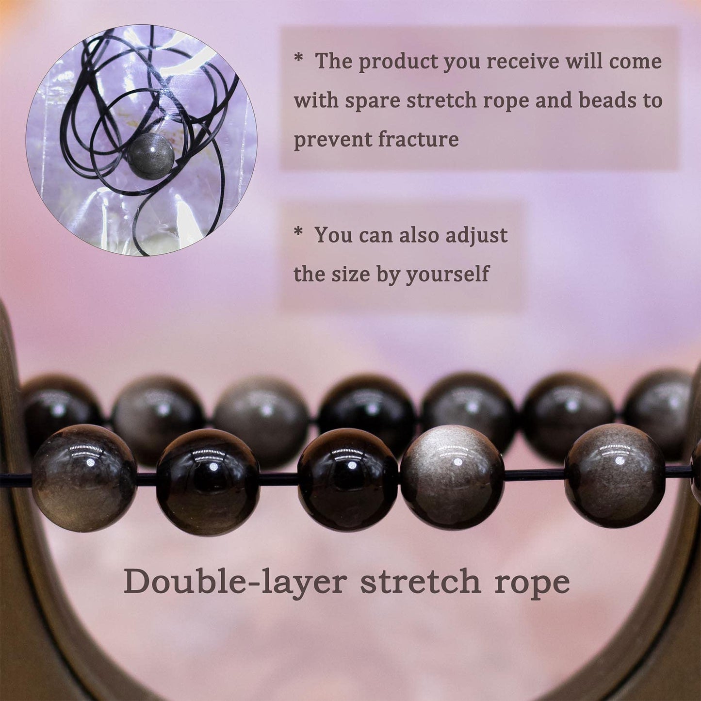 DAZCOLO 8mm Natural Gemstone Stretch Bracelet, Handmade Unisex Crystal Bracelets for Meditation, Yoga, Spiritual Healing & Positive Energy (Silvery Obsidian)