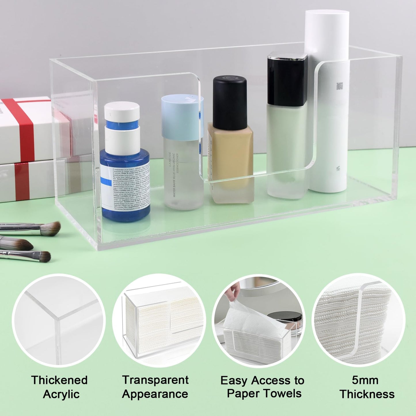 Acrylic Paper Towel Dispenser, Napkin Holder for Bathroom, Kitchen & Countertop – Paper Towel Holder Z-Fold/C-Fold/Multi-Fold Holder, Shatter-Resistant & Space-Saving (1)