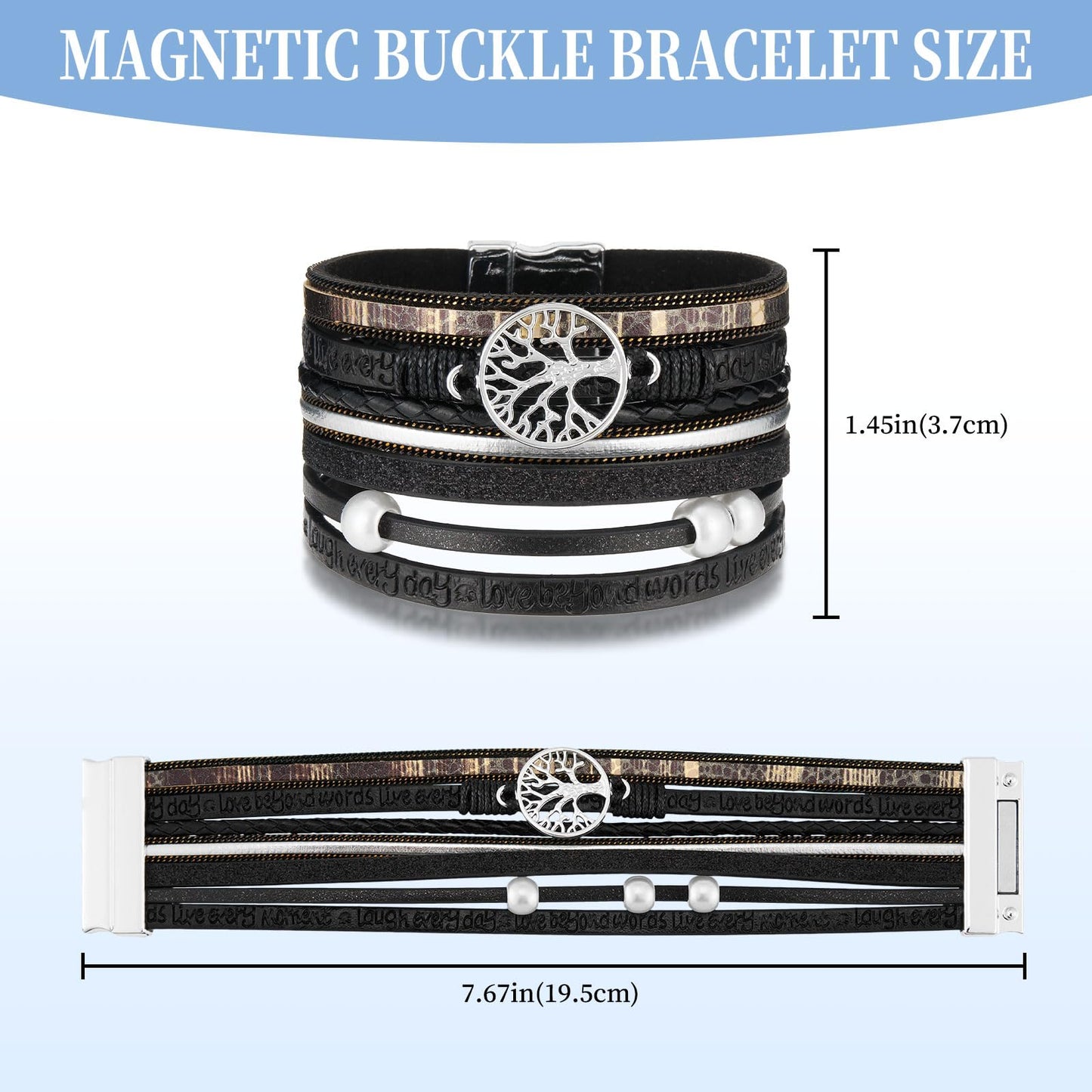 QIUTIMIY Leather Bracelets for Women Trendy Boho Cuff Bracelet Layered Bangle with Clasp Hand Wrist Jewelry Western(Style 5-Black)