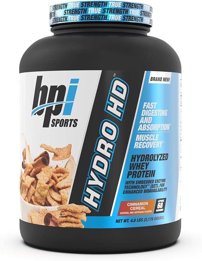 BPI Sports Hydro HD - 100% Hydrolyzed Whey Protein Powder - Muscle Growth, Recovery, 25g of Protein, Low Carb, Low Sugar, Fast Absorbing (68 Servings, Cinnamon Cereal)