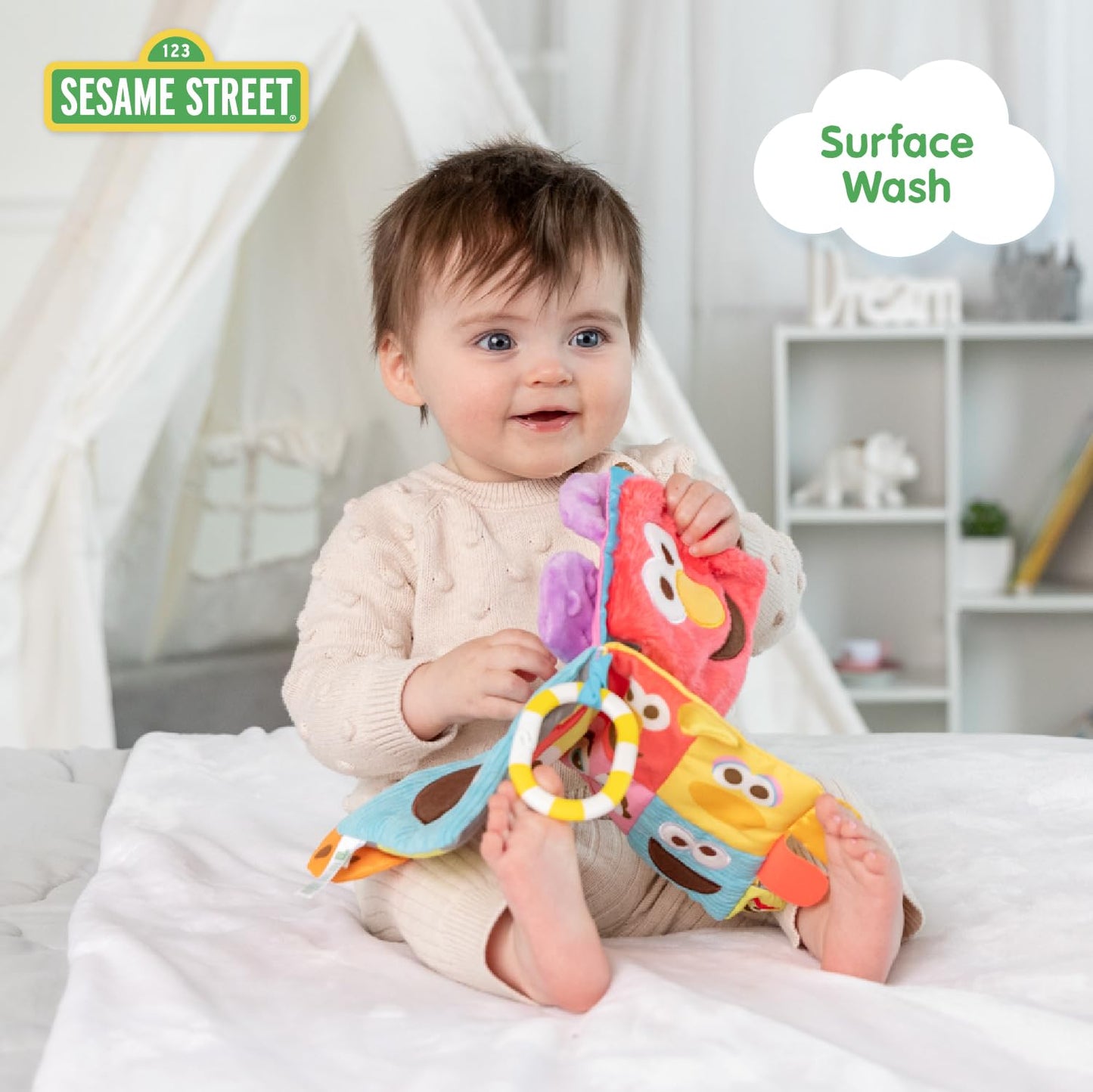 Kids Preferred Sesame Street Soft Book Featuring Your Favorite Characters with Sensory Materials and Multiple Tabs to Keep Baby Engaged – 11 Inches – Surface Washable