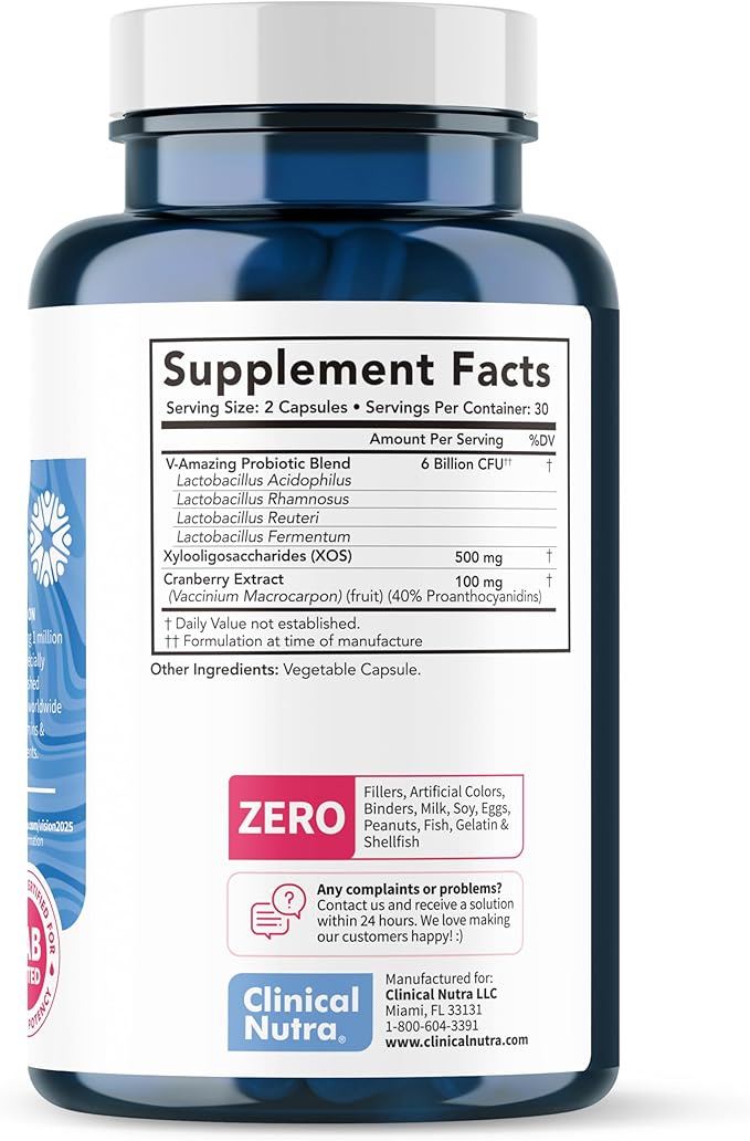 Vaginal Probiotics for Women pH Balance, Vaginal Odor Control with Prebiotics & Lactobacillus Blend - Womens Health Supplement Healthy Vaginal Flora Support 60 Capsules