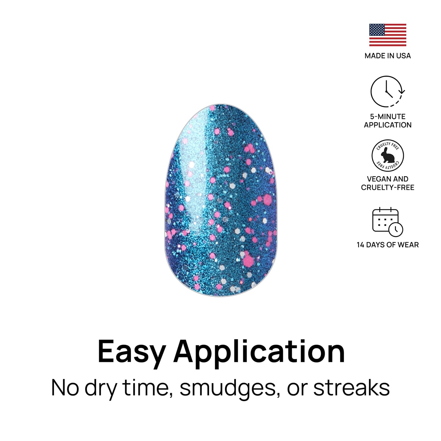Color Street - Frosty Nights - Blue Glitter Nails with Pink Sparkle, Real Nail Polish Strips, Festive Holiday Christmas Manicure - 16 Double-Ended Strips