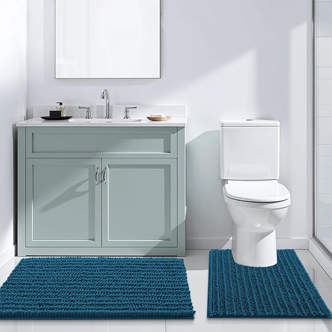 Arotive Luxury Chenille Bathroom Rug Mat, Extra Soft Thick Absorbent Shaggy Bath Rugs, Non-Slip Machine Wash Dry, Plush Bath Mats for Bathroom, Shower and Tub, 47x24, Peacock Blue