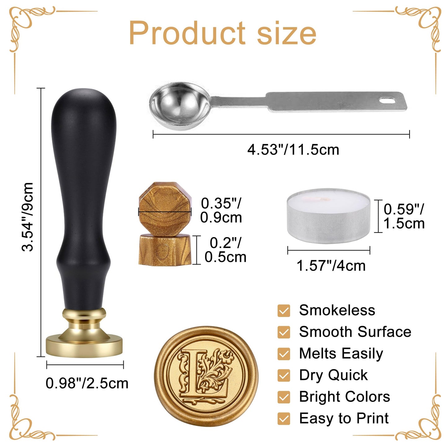 Yoption Traditional Initial Alphabet Wax Seal Stamp with 120 Antique Gold Wax Seal Beads Kit for Wedding Engagement Party Invitation Envelope Christmas Gift Wrap - Letter L
