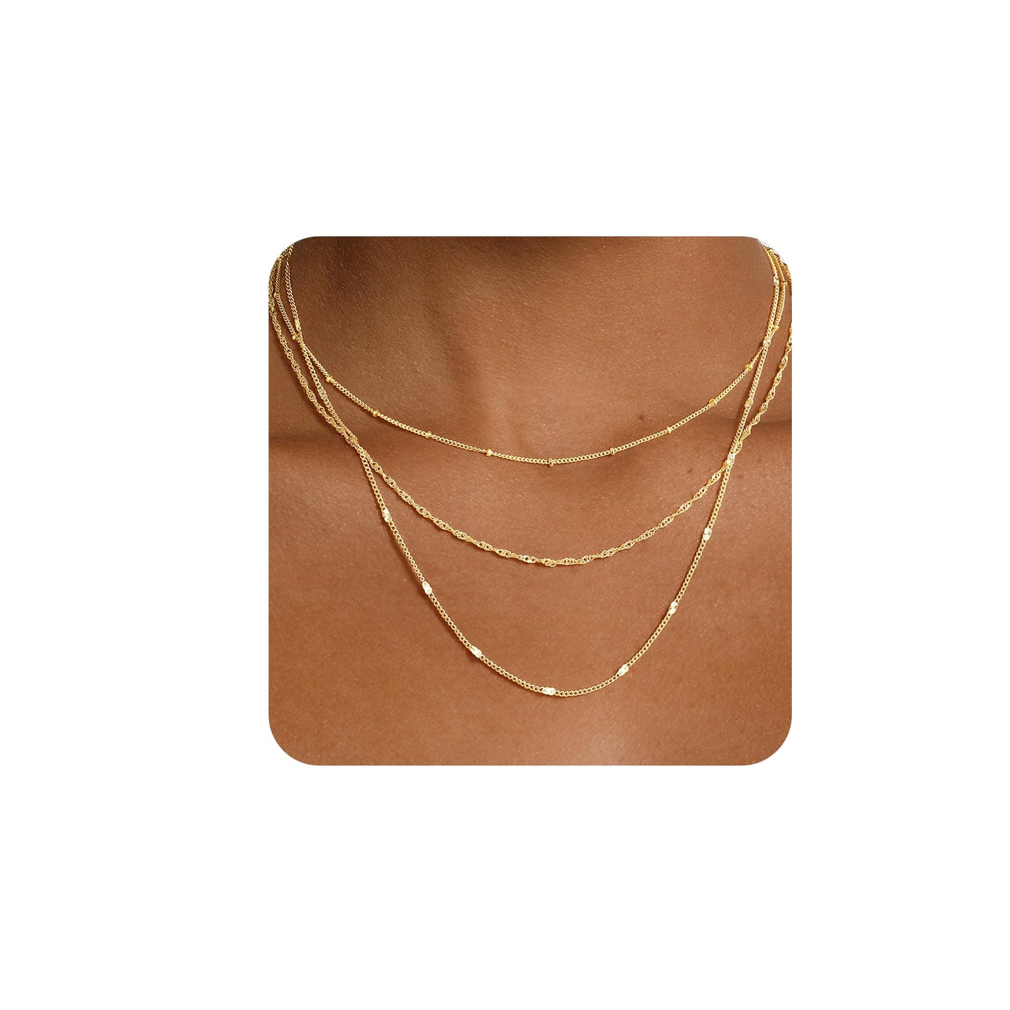 Yoosteel Layered 14k Gold Plated Necklace for Women,Dainty Simple Thin Wave Chain Satellite Choker Necklaces Set Stack Trendy Jewelry Gifts for Women