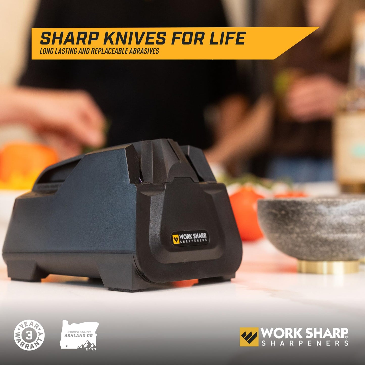 Work Sharp Electric Kitchen Knife Sharpener - Get knives ready for cookouts and BBQ's- Fits in Kitchen Drawer, Sharpens every time, fast & easy