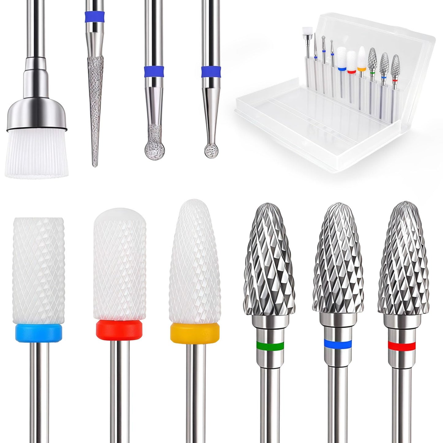 Fantexy 10 Pieces Ceramic Nail Drill Bits, 3/32 Inch Professional Acrylic Nail Bit Set, Nail File Bits Nail Art Tools for Electric Manicure Machine Home Salon Use