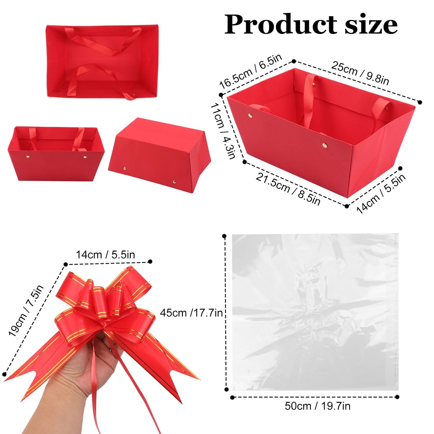 Yiksonyo 15-Pack Red Gift Baskets Empty, Kraft Gift Basket Kit with Bags & Bows, Large 10 x 6.5 x 4.3 inches Red Kraft Gift Basket for Christmas, Birthday, Wedding, DIY and More