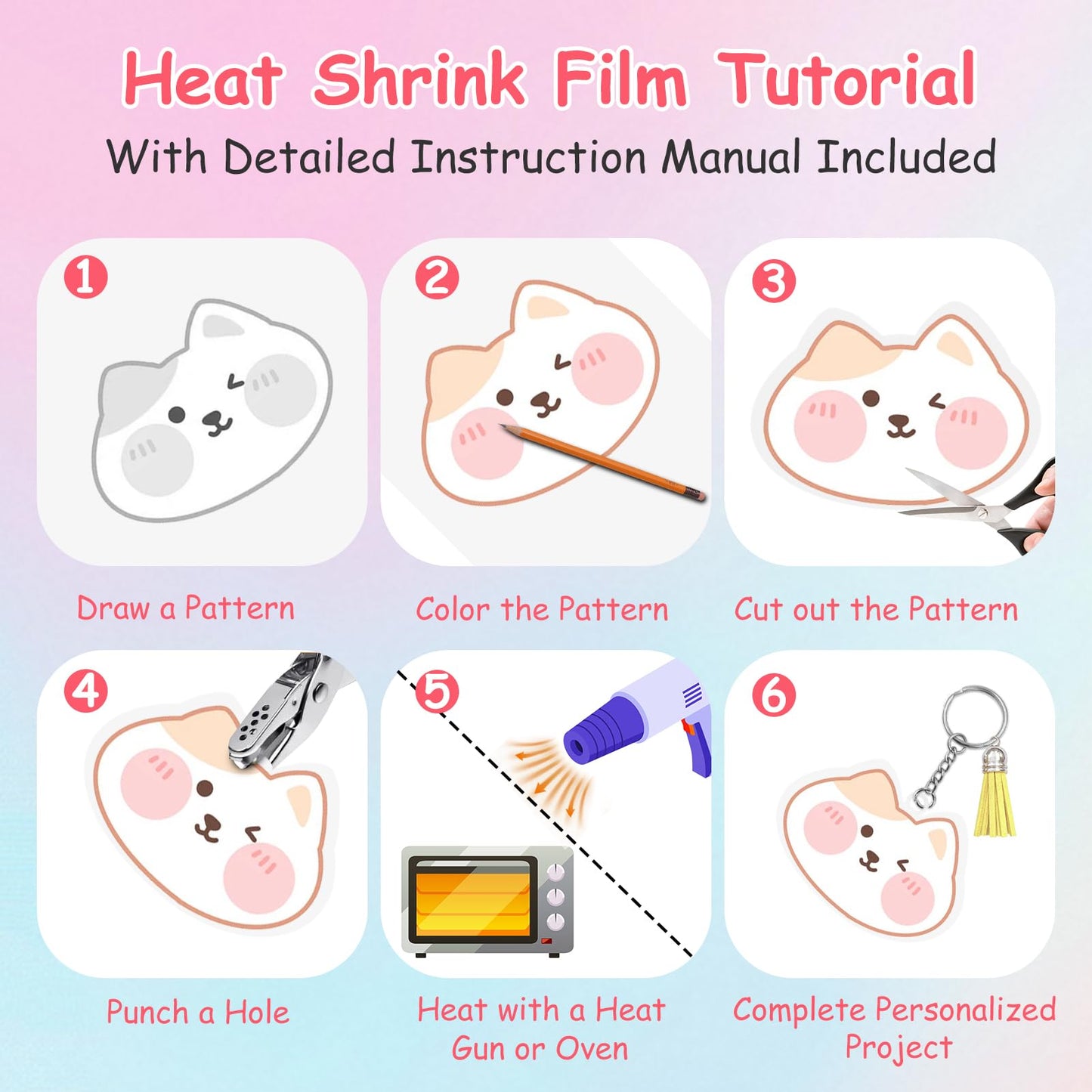 Esmorah 242PCS Shrink Dink Keychain Kit - Shrink Plastic Sheets with 20pcs Shrink Paper Sheets+Tools, DIY Heat Shrink Art Kit for Keychains, Rings, Charms & Crafts for Kids & Adults Creative Projects