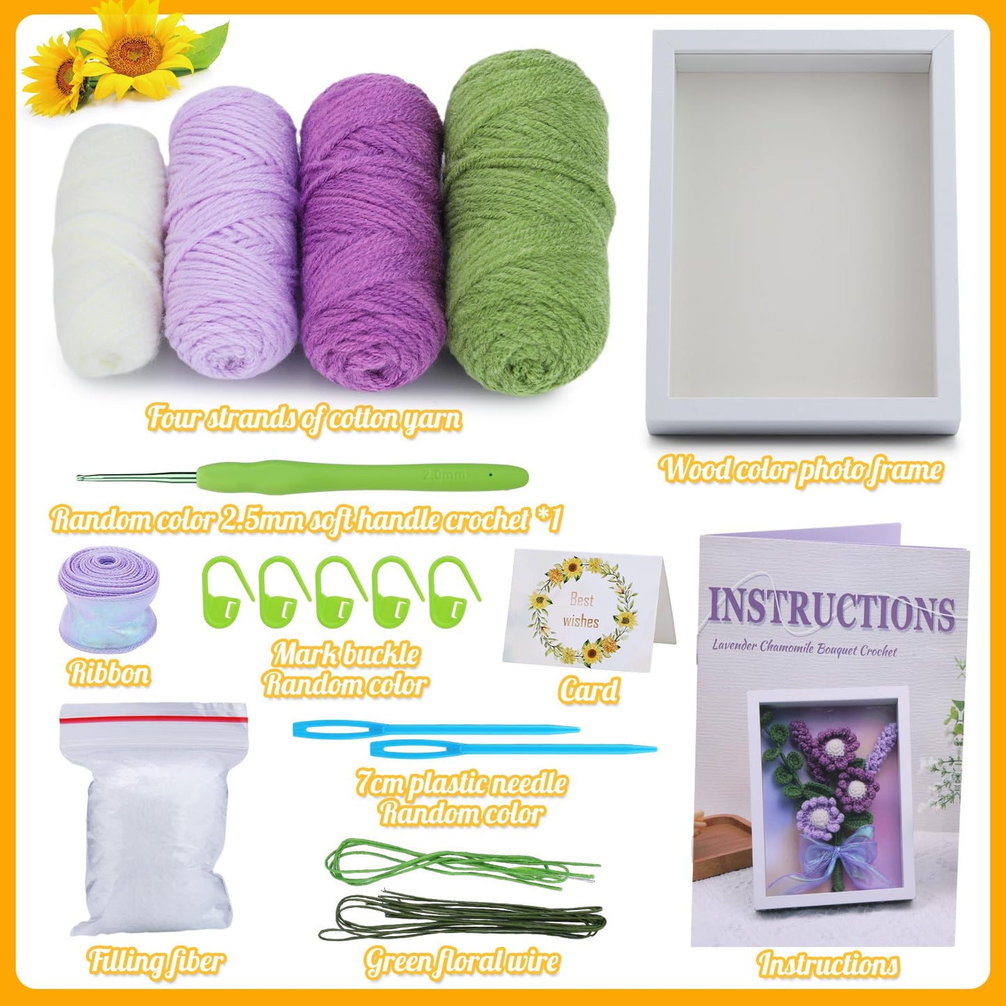 IMZAY Lavender Crochet Kit with Photo Frame, Lavender Knitting Weaving Set with Yarn, Hooks, Instruction, Stitching Markers, Fiber Fill, Floral Wire, Crochet Set for Mother's Day & Christmas