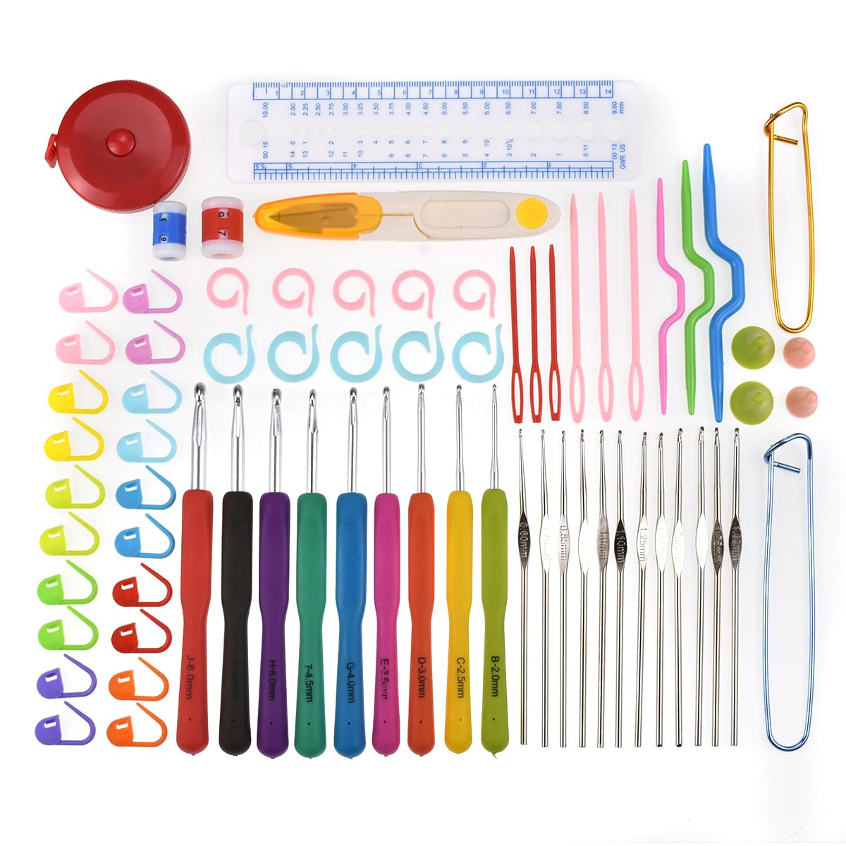 KOKNIT Crochet Hooks Set with Storage Case, 68pc Knitting Accessories, Soft Grip Ergonomic Crochet Needles, Smooth Coloured Aluminum Yarn Crochet Hooks Crochet Kit with Crochet Tools