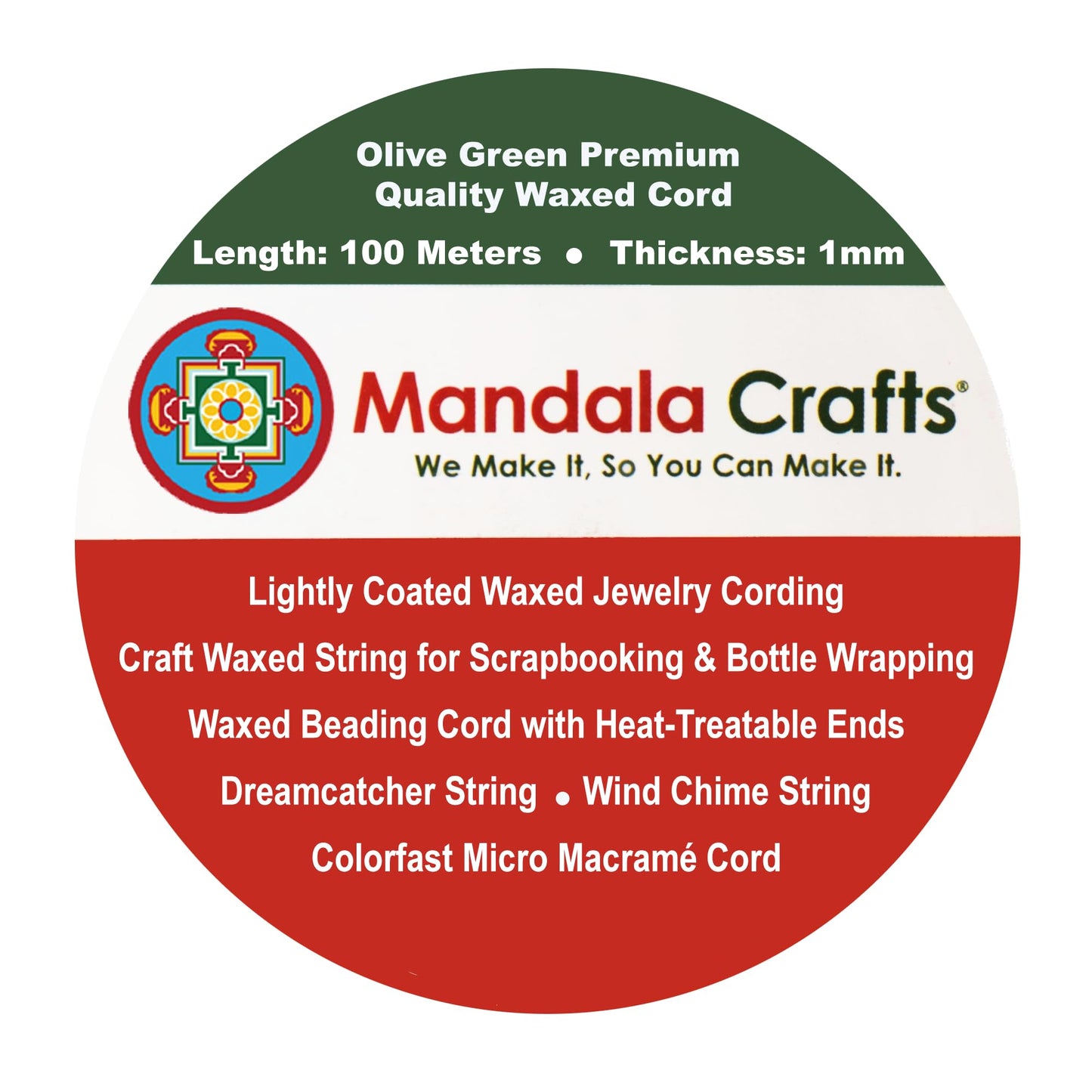 Mandala Crafts 1mm Dark Olive Green Cotton Waxed Cord for Jewelry Making, 109 Yards – Waxed Cotton String for Decorative Knotting and Accessory Assembly