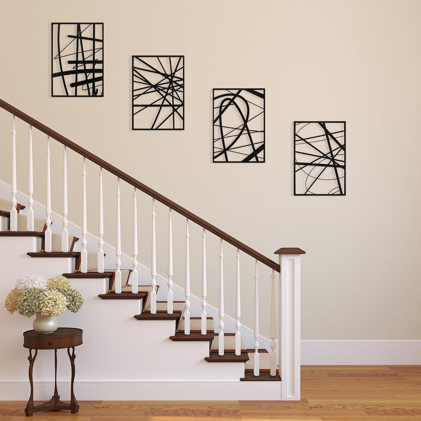 Art3dwallpanels Black Abstract Wall Art, Metal Single Line Art Wall Decor, 3D Textured Sculptures, Modern Decor for Living Room Bedroom Bathroom Study, 17'' x 12'', 4 Pack