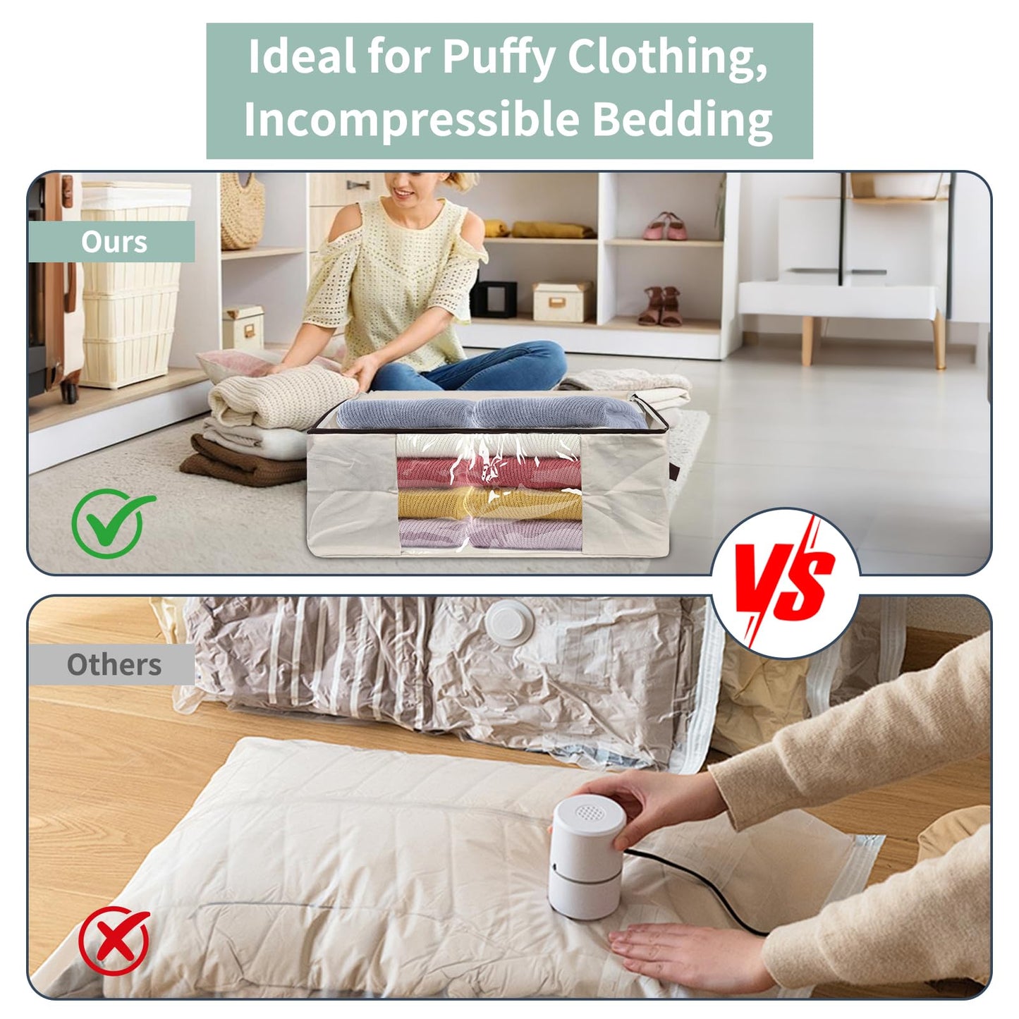 iwill CREATE PRO 2-Pack 65x45x23cm Cotton Canvas Storage Bags with See-Through Window - Soft, Durable & Space-Saving for Clothes, Blankets, Pillows